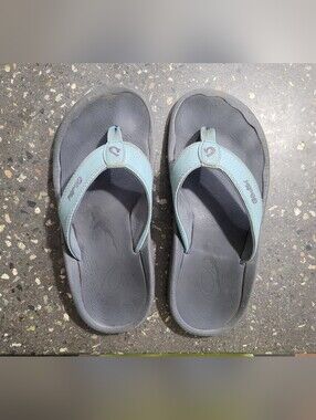 OluKai Ohana Men’s Light Blue and Charcoal Thong Sandals